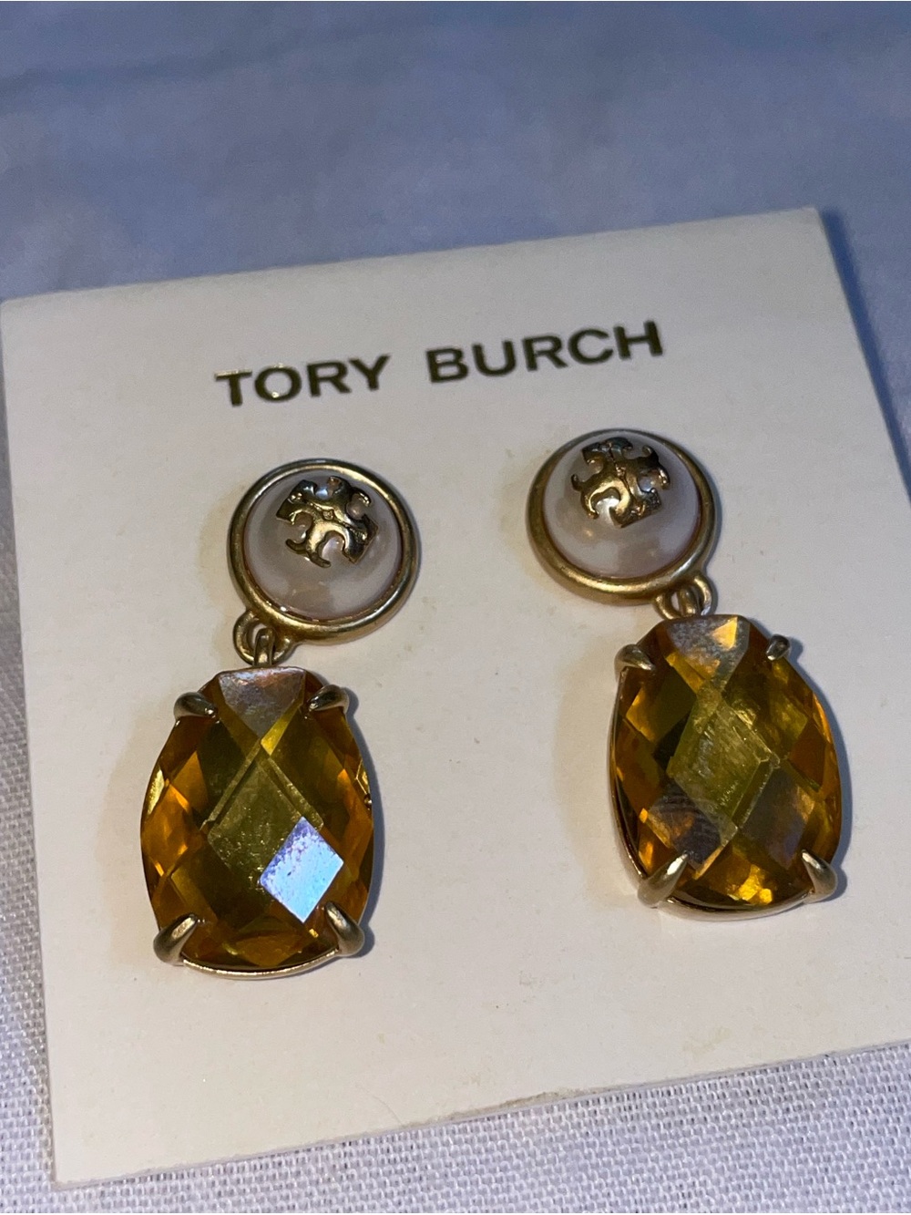 Tory Burch Gold-Tone Amber Stone Drop Earrings